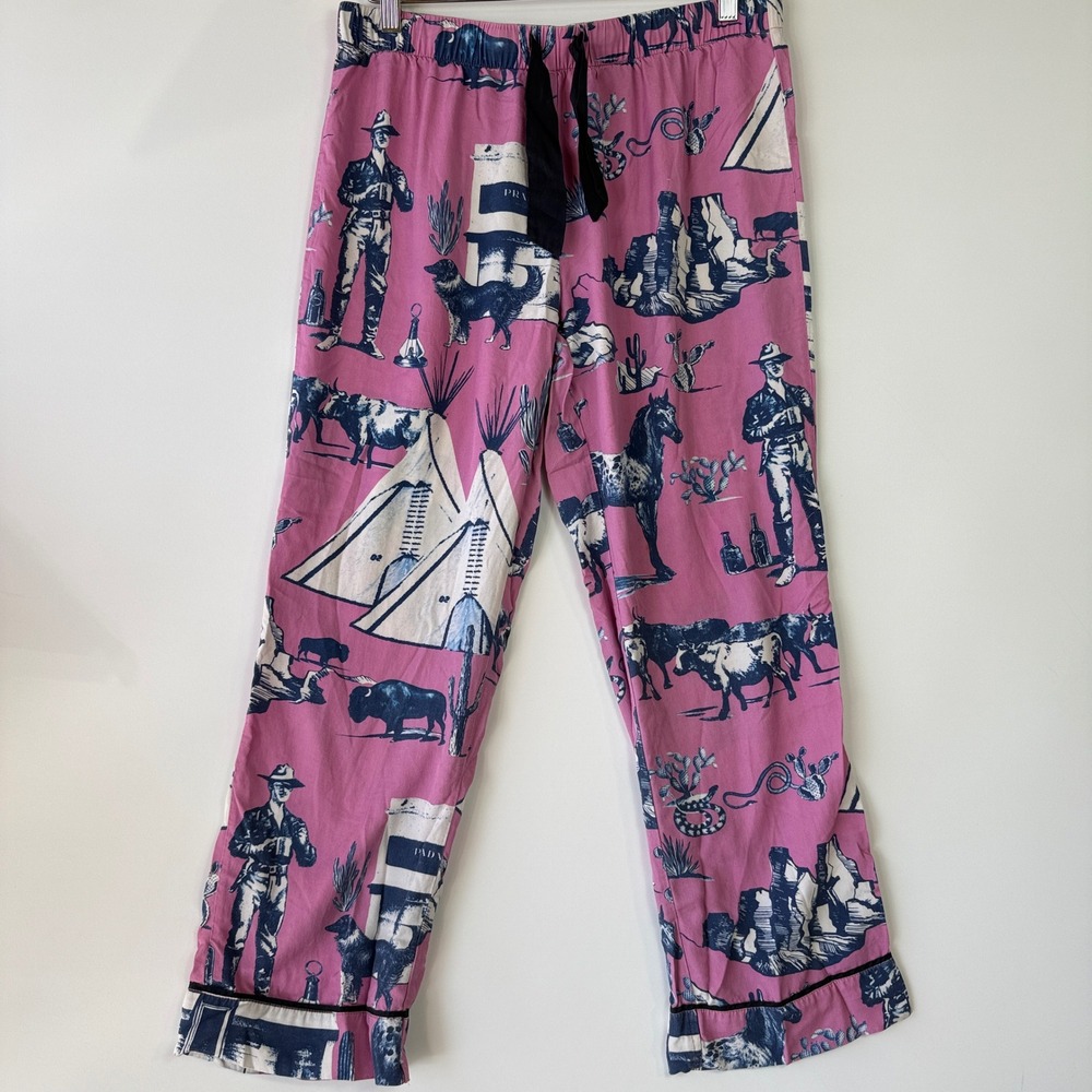 Katie Kime Marfa Toile Pajama Pants Womens Small Pink Navy Western Cowboy Cotton